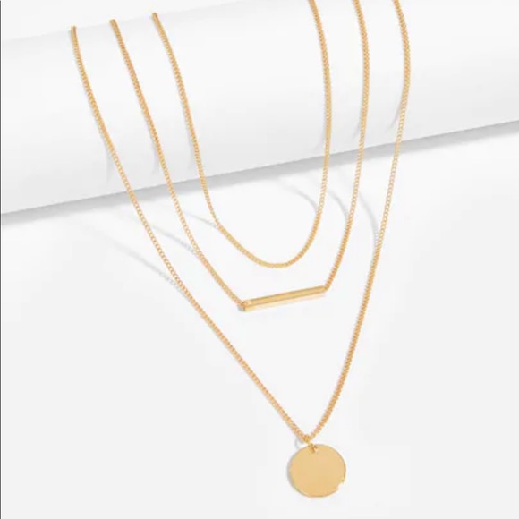 LAST ONE Gold Circle Pendant Triple Layer Necklace - Picture 3 of 5